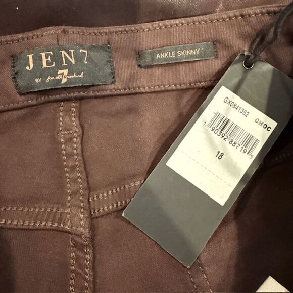 NWT 7 For All Mankind JEN 7 Ankle Skinny Brown Coated Leather Look Jeans Size 18 - Picture 7 of 13
